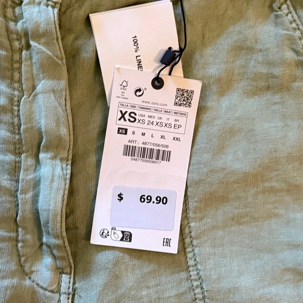 Zara XS Light Green Linen Pants NWT 14” across waist 12” rise 29” inseam